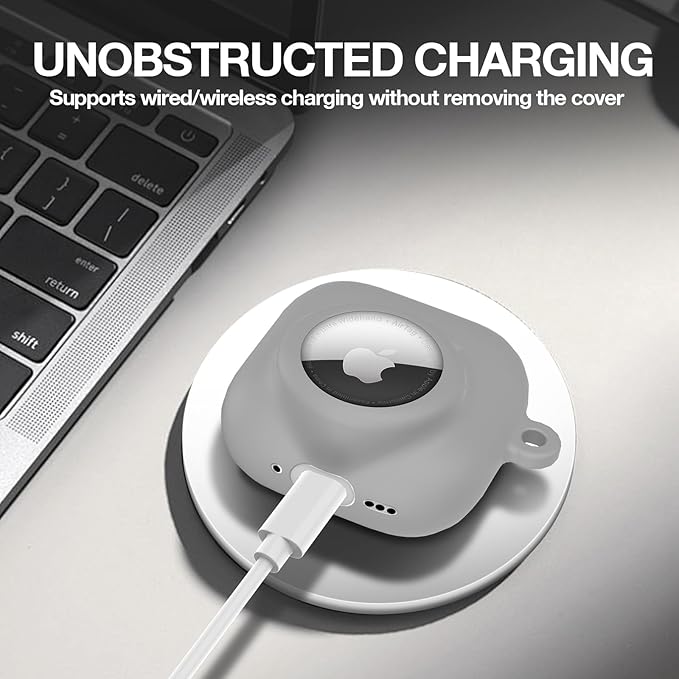 2 in 1 Silicone Case Compatible with AirPod 4 and AirTag, Shockproof Protective Skin Cover for AirPods 4th Generation with Cleaner Kit & Carabiner (Grey)