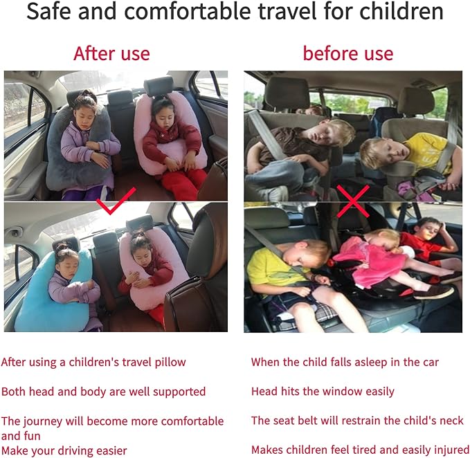 Travel Pillow Car Pillow Kid Car Sleeping The Sleeping Aid for Adults and Kids on Road Trips Kids Travel Pillow Colorful Purple
