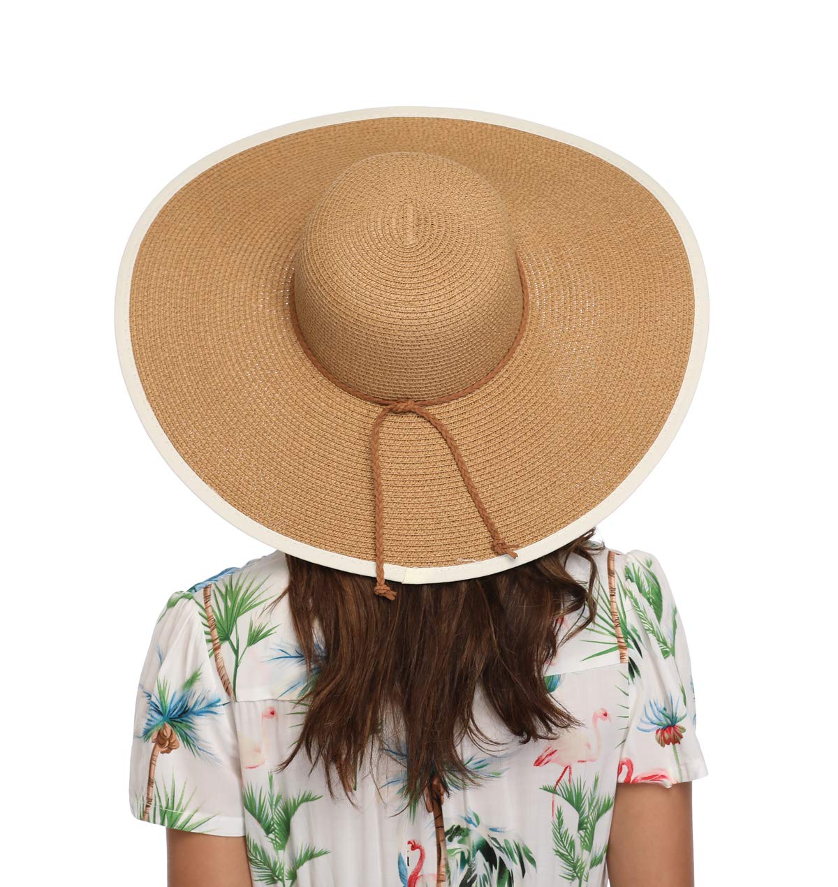 Lanzom Womens Wide Brim Straw Hat Big Floppy Foldable Roll up Cap Beach Sun Hat UPF 50+(Twine-Khaki)