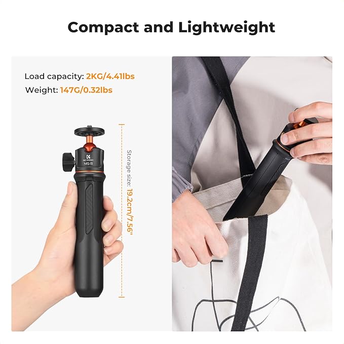 K&F CONCEPT Selfie Stick Tripod, 60cm/23.6" Extendable Ball Head Vlog Selfie Stick Handle for GoPro Hero 13/12/11 Max2 DJI Osmo 360 Pocket 3 Action 5 Pro iPhone 17.
