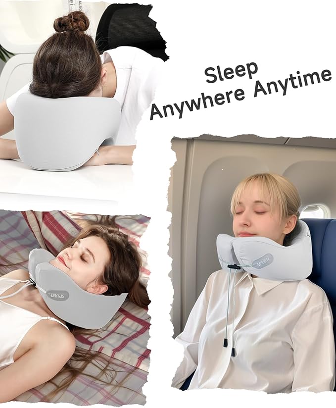 Travel Pillow – Neck Pillow Airplane, Travel Pillows for Airplanes, Airplane Travel Accessories with Eye Mask, Earplugs, Ergonomic Memory Foam Neck Pillow for Sleeping, Flights, Cars, Office (Gray)