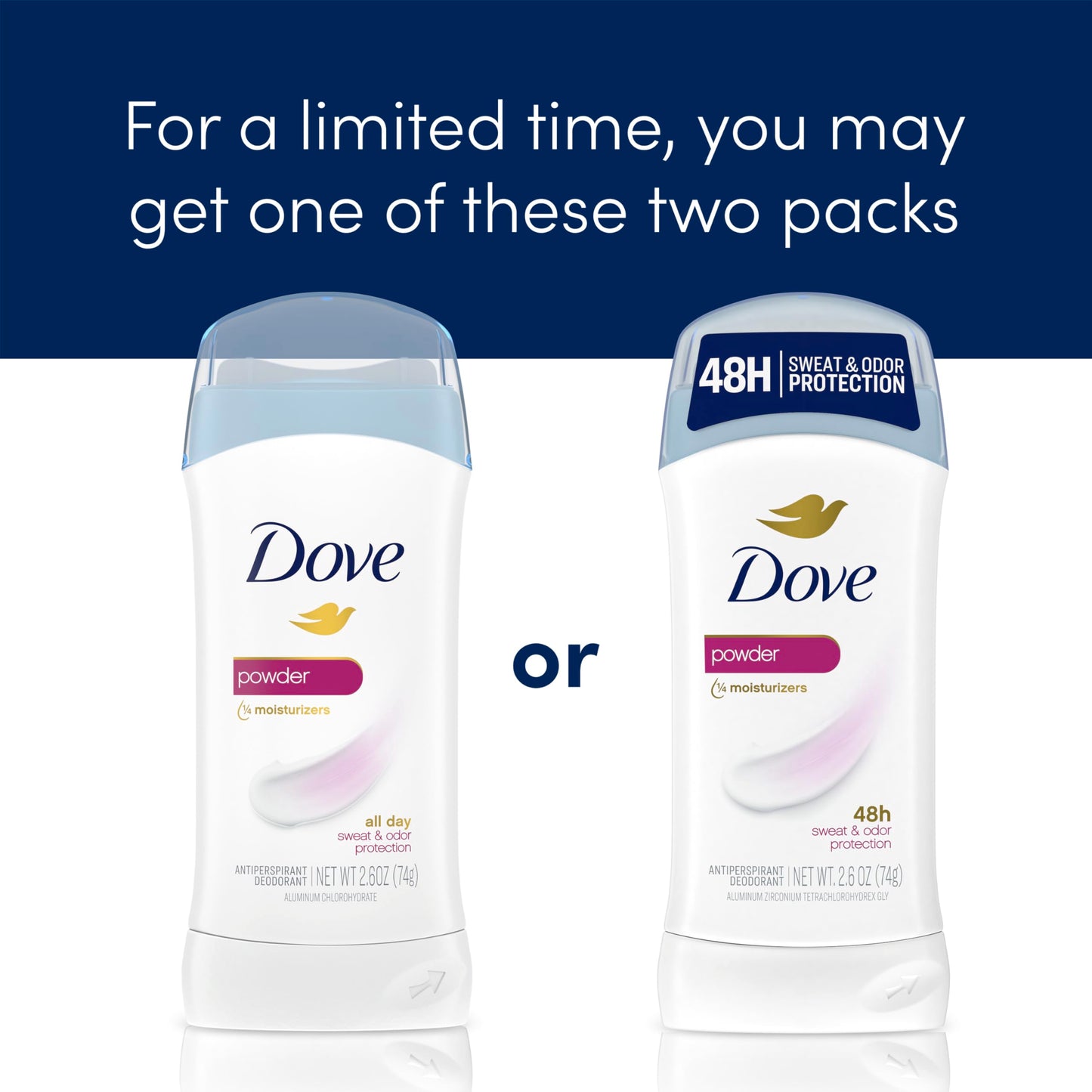 Dove Invisible Solid Antiperspirant Deodorant Stick for Women, Powder, For All Day Underarm Sweat & Odor Protection 2.6 oz 2 Count
