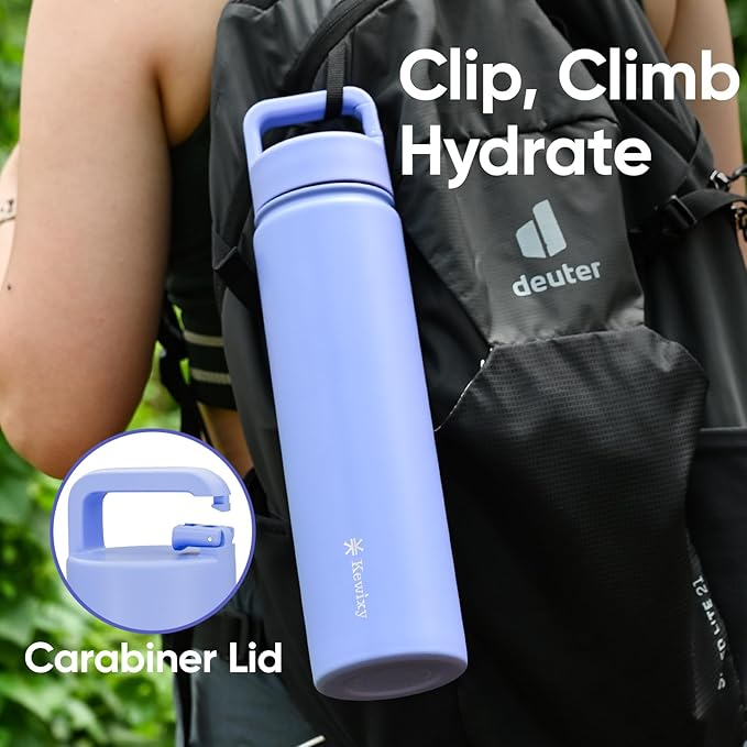 24 oz Insulated Water Bottle, 2-in-1 Lid, Straw & Spout with Protected, Leak Proof, Keep Cold, Stainless Steel, Metal, Reusable, Handle, for Travel, Gym and School, 2 Lids, Aurora Blue