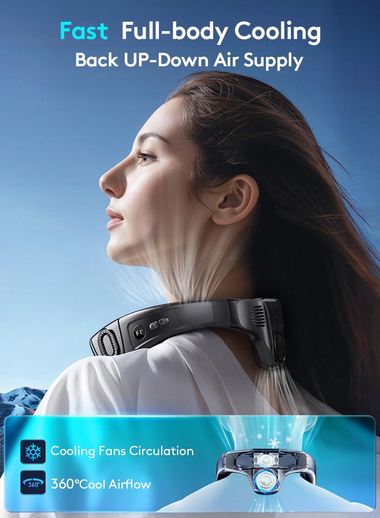 Staholz Neck Air Conditioner Portable, 360° Up-down Airflow Neck Fans, 2 in1 Neck Fan with Cooling Plate, 6000mAh Rechargeable Personal Fan for Men Women Outdoor/Office/Travel