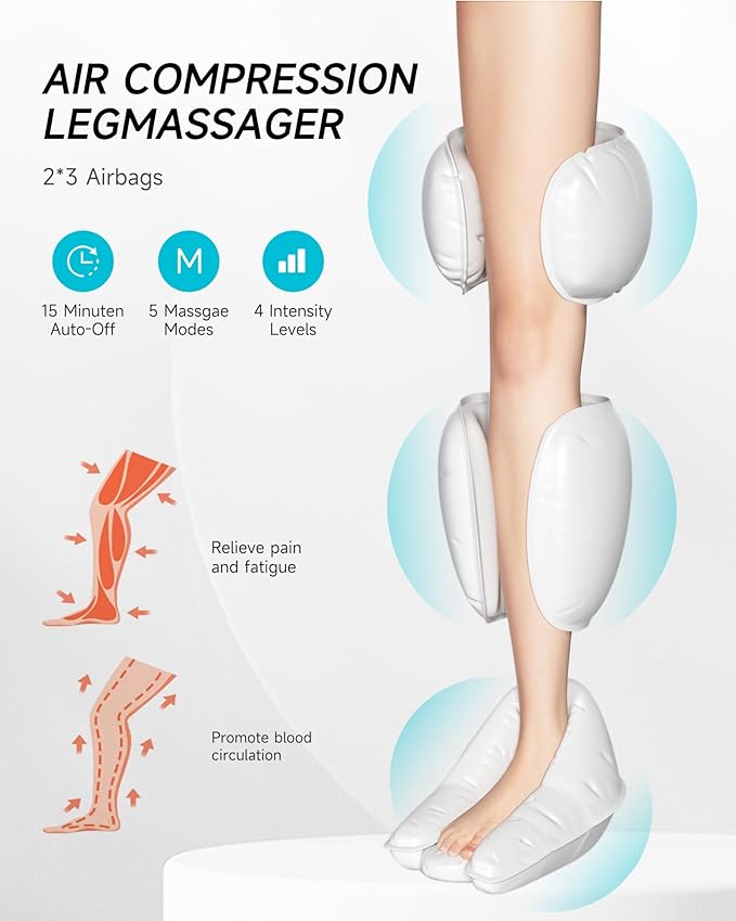 ALLJOY Leg Massager for Circulation and Pain Relief FSA, Gifts for Men Women Dad Mom, Leg Massager with Heat and Compression, 2 Heat 5 Modes 4 Intensities 4 Extenders