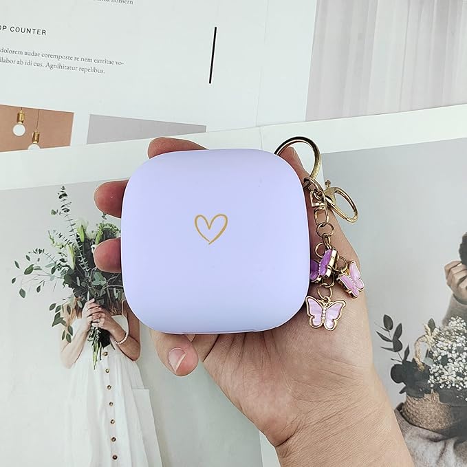 Compatible with Powerbeats Pro, Soft Silicone Case with Gold Heart Pattern for Powerbeats Pro Case with Cute Butterfly Keychain for Girls Women (Purple)