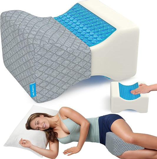 CloudBliss Knee Pillow for Side Sleepers - Cooling Leg Pillow for Side Sleeping, Memory Foam Knee Pillow for Hip Pain, Lower Back Pain, Sciatica Pain, Knee Wedge Pillow with Contour Design,Grey