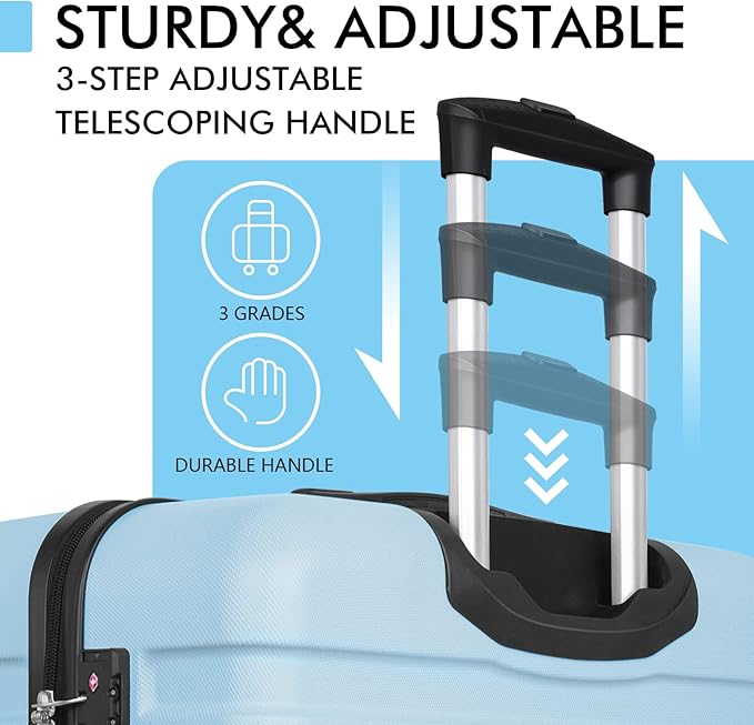 AnyZip Luggage PC ABS Hardside Lightweight Suitcase with 4 Universal Wheels TSA Lock Checked-Large 30 Inch Light Blue