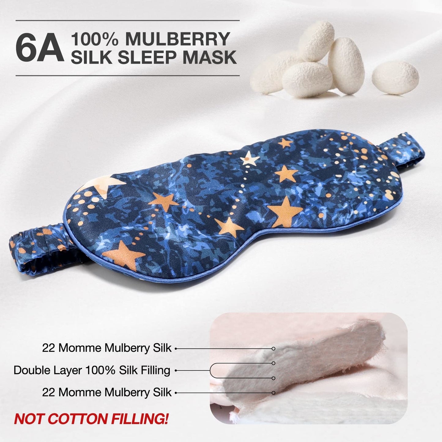 MANSPHIL 100% Mulberry Silk Eye Mask for Sleeping, Blue Galaxy Printed Silk Filled Sleep Mask for Travel, Nap. Lightweight