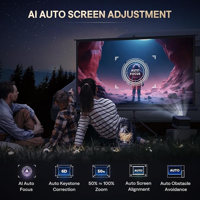 3-in-1 Projector 4K Supported, AURZEN BOOM 3 Smart Projector with WiFi and Bluetooth, 3D DoIby Audio & 36W Speakers, Auto Focus & Keystone, Netflix Official 500 ANSI Home Outdoor proyector, Black