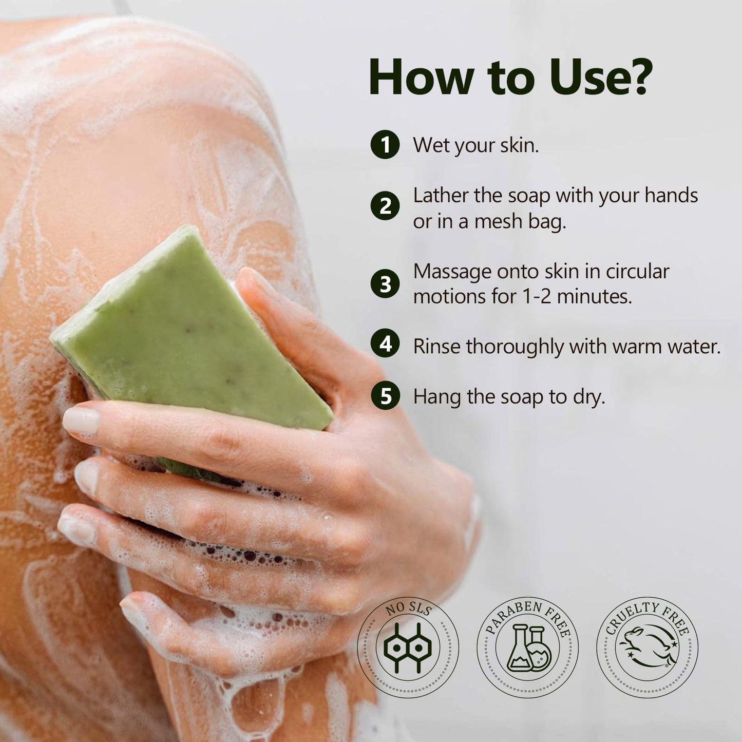 PALFICAB Green Tea Soap, Moisturizing Bath Soap Bars, Cruelty-Free, Gentle Exfoliating for Hydrating & Nourishing Skin with Green Tea Leaves, Coconut Oil, Shea Butter, Gifts for Women Men, 3 Bars