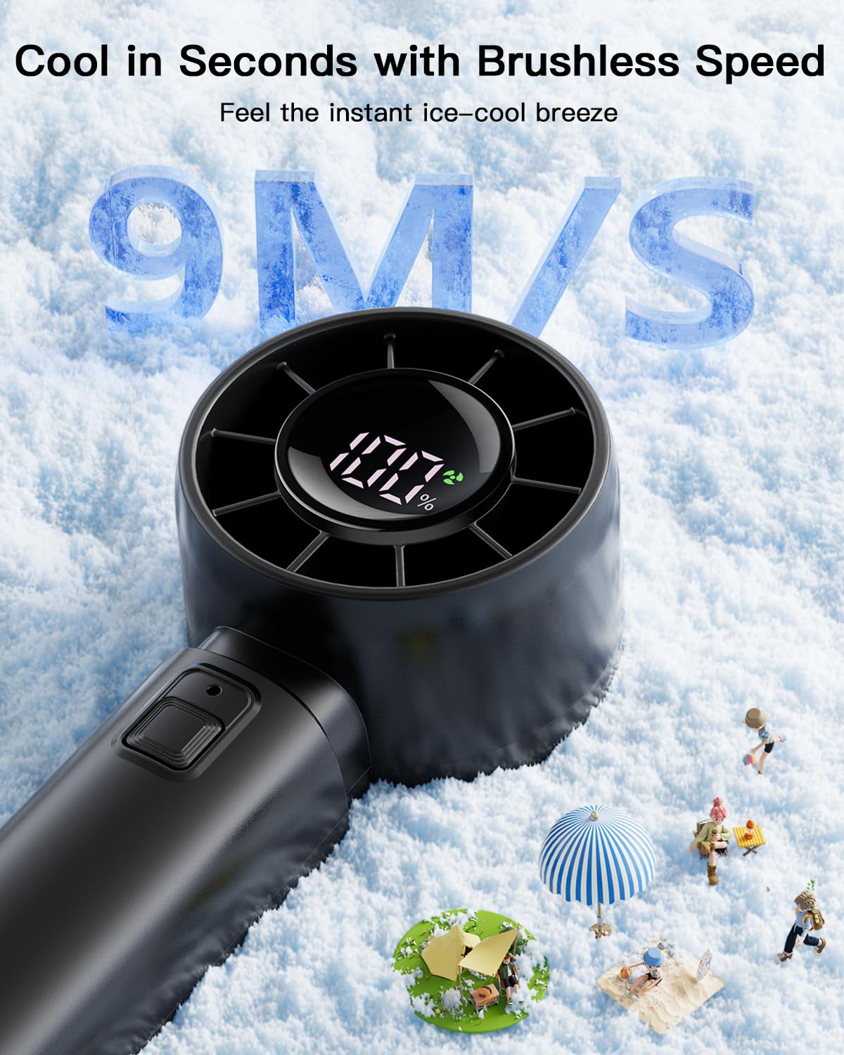 coldSky Portable Handheld Turbo Fan,5 Speeds High Speed Personal Fan With Digital Display,4000mAh Rechargeable Small Fans Max 12Hrs Cooling Fans For Outdoor, Travel Essentials