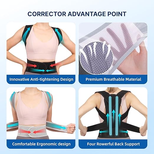 Adjustable Posture Corrector & Back Brace for Women and Men – Full Back and Shoulder Support with Breathable Mesh – Spine Alignment & Neck Pain Relief – Invisible Under Clothes (Black, Large)