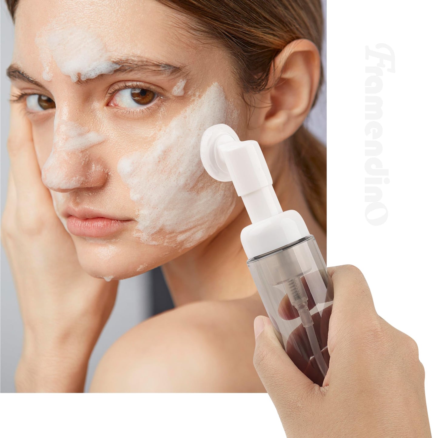 Framendino, 4 Pack Facial Cleanser Foaming Bottle Empty Mini Soap Pump Dispenser Black White