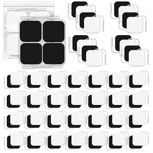 144-Pack TENS Unit Pads (2"x2"), Reusable Self-Adhesive Electrodes Pads with 0.2mm Connector, Latex-Free, Hypoallergenic & Compatible with TENS/EMS