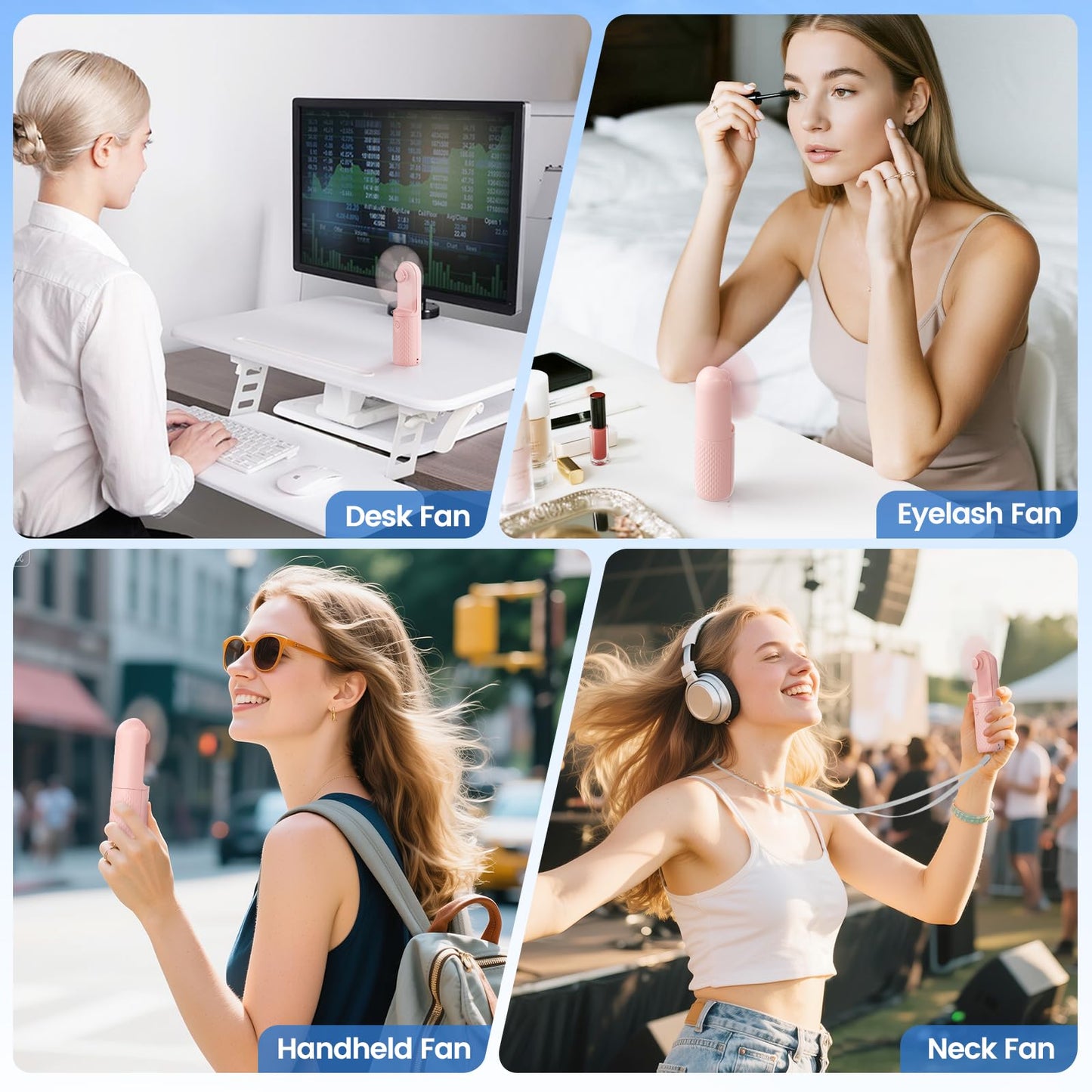Handheld Mini Fan, Rechargeable Battery Operated small Portable Fan Up to 15 Working Hours, Powerful Safety Design Pocket Fans for Travel/Outdoor/Concert/Beach/Make-up, Gifts for Mom, Teens, Pink