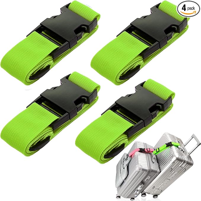 4Pack Luggage Straps Add Bag Luggage Straps to Connect Two Suitcases, Adjustable Luggage Belt Connector for Carry On, Travel Attachment Accessories to Hold Suitcases Together, Green