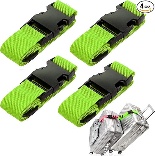 4Pack Luggage Straps Add Bag Luggage Straps to Connect Two Suitcases, Adjustable Luggage Belt Connector for Carry On, Travel Attachment Accessories to Hold Suitcases Together, Green