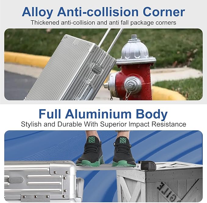 20 Inch Aluminium Suitcase with Cup Holder, 100% All Aluminum Suitcase, 20 Inches Aluminum Luggage with TSA Lock, Cup Holder(Silver, Carry-On 20-Inch)