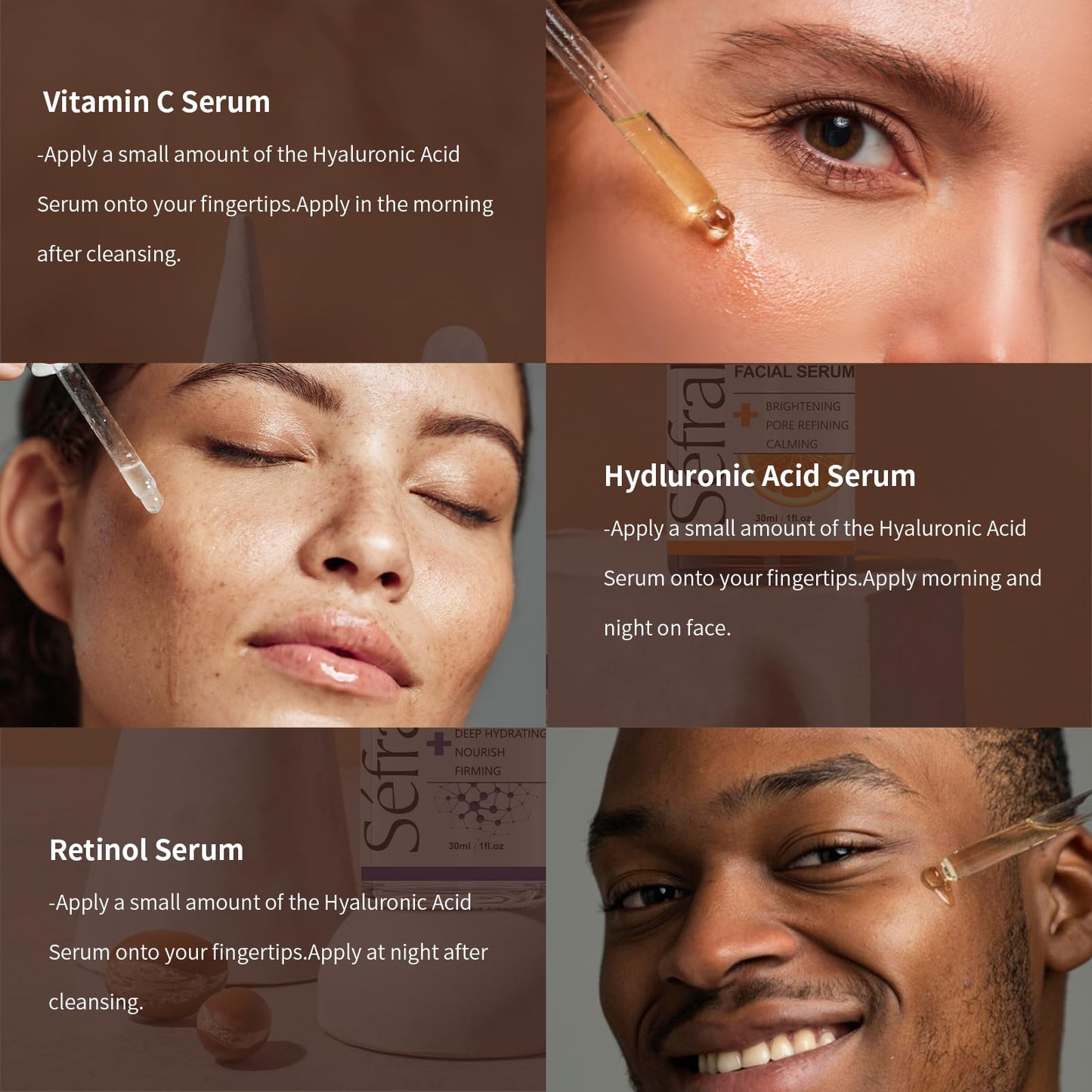 3-Pack Vitamin C Facial Serum For Face, Retinol Serum for Face and Hyaluronic Acid Serum For Anti Aging & Wrinkle, Age Defying Facial Serum, Firming & Hydrating for Face, Boost Skin Collagen,Hydrate