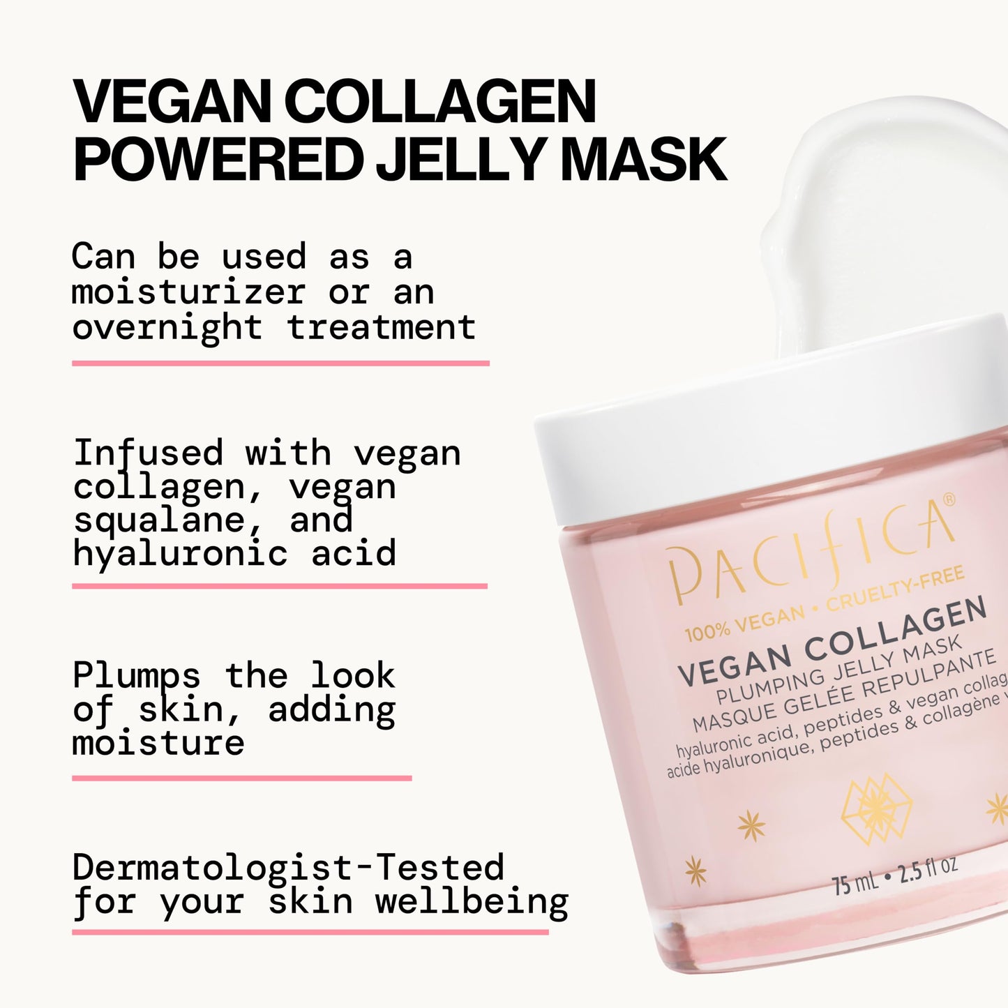 Pacifica Vegan Collagen Plumping Jelly Mask – Overnight Hydrating Face Mask with Vegan Collagen, Squalane & Hyaluronic Acid, Deep Moisture for Plump, Dewy Skin, Glass Skin Glow, Clean Beauty Skincare