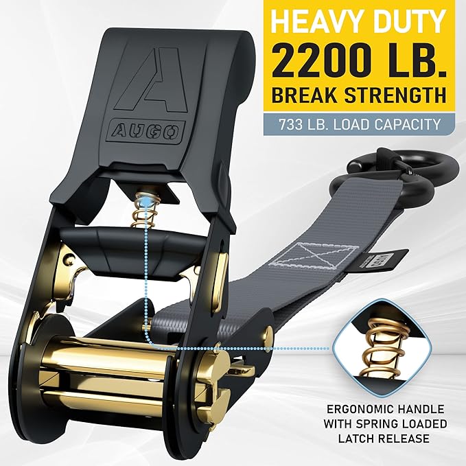 AUGO Ratchet Straps Heavy Duty 4 Pack -15 FT - 2200 LB Break Strength – with Safety Lock S Hooks - Cargo Straps for Moving, Appliances, Motorcycle – Soft Loop Tie Downs