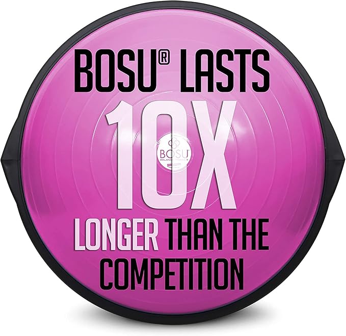 Bosu Balance Ball Exercise Trainer, Home Gym Equipment w/ Guided Workouts & Pump, 26", Blue - Inflatable Fitness Platform for Strength Training, Standing, Balancing, and Core Workout