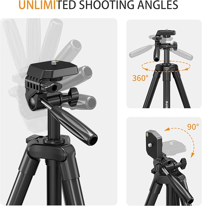 60″ Camera Tripod Lightweight Travel Tripod Stand Compatible with Canon Nikon DSLR Cameras with Wireless Remote Phone Holder and Bag Max Load 6.6 LB Black