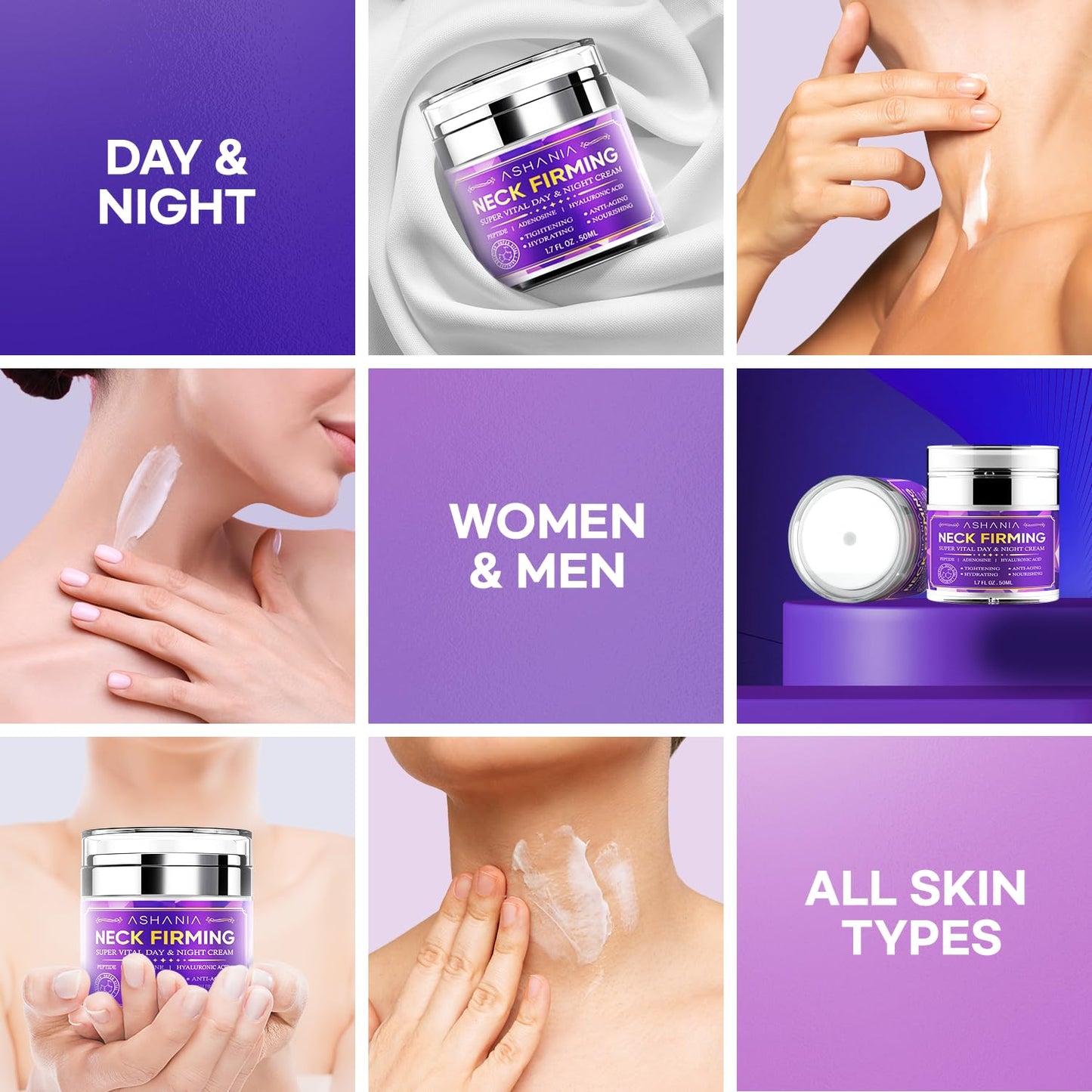 Ashania Neck Firming Cream : Skin Tightening Cream Moisturizer Face and Neck Lift Tightening with Hyaluronic Acid & Peptide & Adenosine Korean Skin Care & Advanced Formula 1.7 fl oz