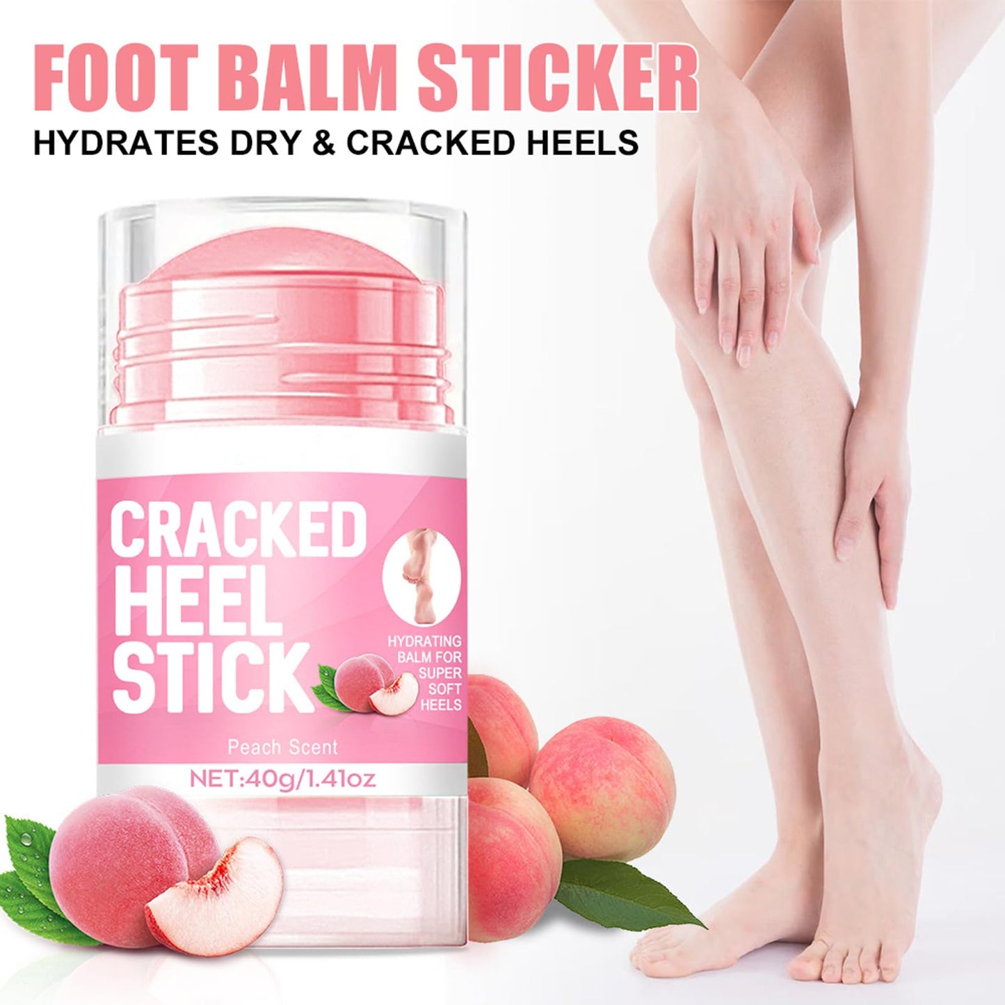 Peach Foot Hand Cream Stick, Hydrating and Anti-Cracking Foot Cream, Exfoliating Moisturizer for Dry Cracked Hands, Elbows, Feet, Knees, Dead Skin Remover Foot Balm