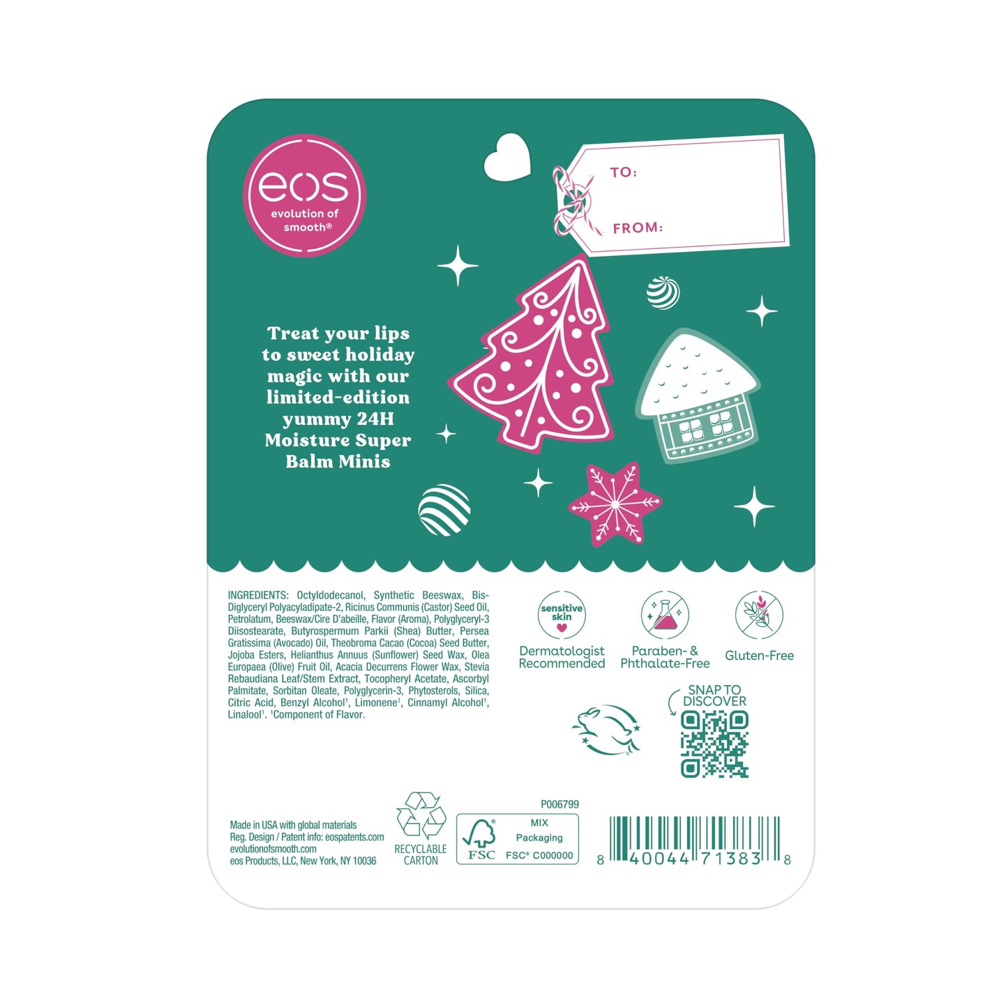 eos Holiday 24H Moisture Mini Super Balm Set- Speculoos Cookie Butter, Iced Gingerbread, Vanilla Cake Batter, Limited-Edition Lip Care, Stocking Stuffers, 0.20 fl oz, 3-Pack