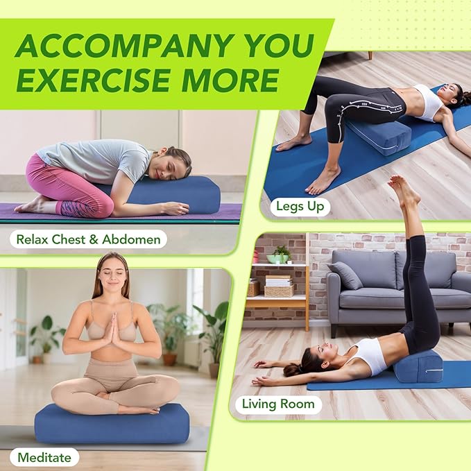 Rectangular Yoga Bolster - Meditation Pillow with Washable Suede Cover, 27"X10" X5.5"