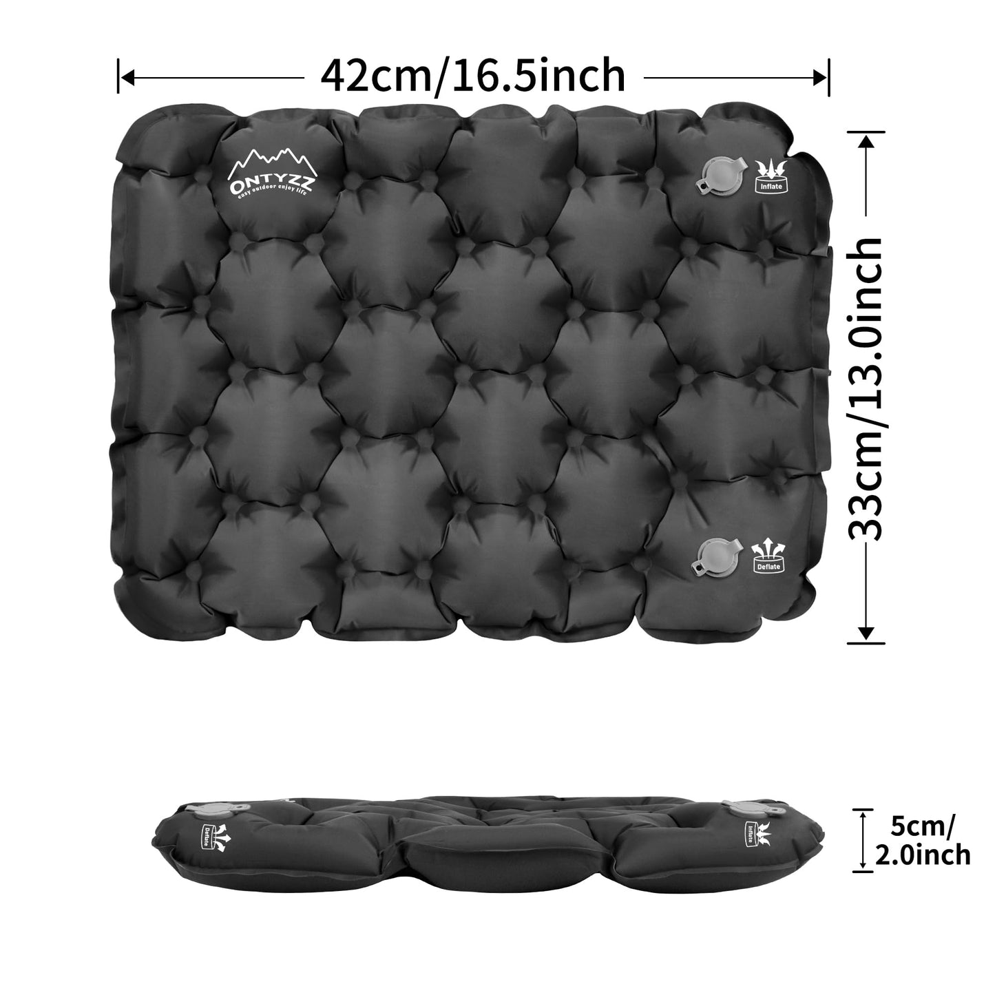 ONTYZZ Inflatable Seat Cushion Lightweight Airplane Seat Cushion Stadium Seat Travel Cushion for Climbing Hiking Office Airplane, Black