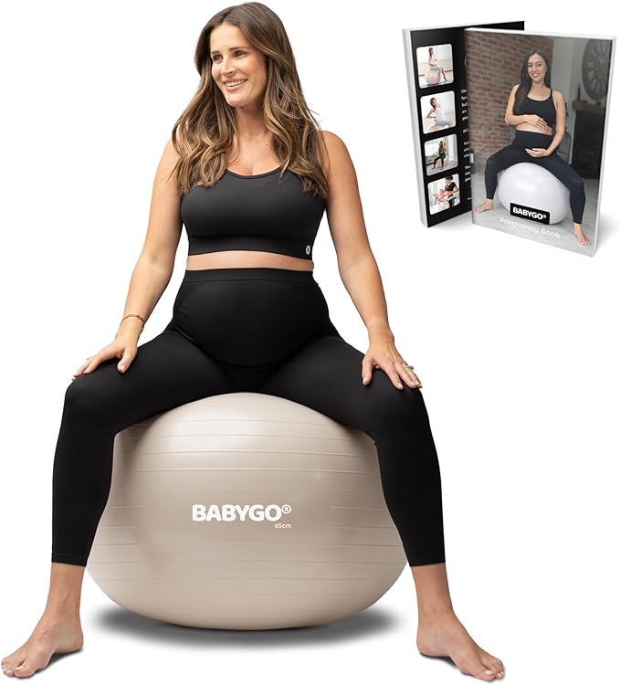 BABYGO Birthing Ball - Pregnancy Yoga Labor & Exercise Ball & Book Set Trimester Targeting, Maternity Physio, Birth & Recovery Plan Included Anti Burst Eco Friendly