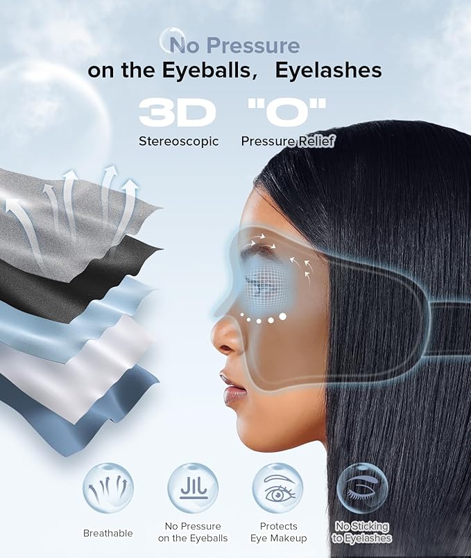 TOPOINT Sleep Mask with Bluetooth Headphones, 3D Eye Mask for Sleep Headphones with White Noise, Total Blackout, 5.4 Bluetooth, Timer, 15 Hours for Women Men, Travel, Meditation, Nap, CPAP Users