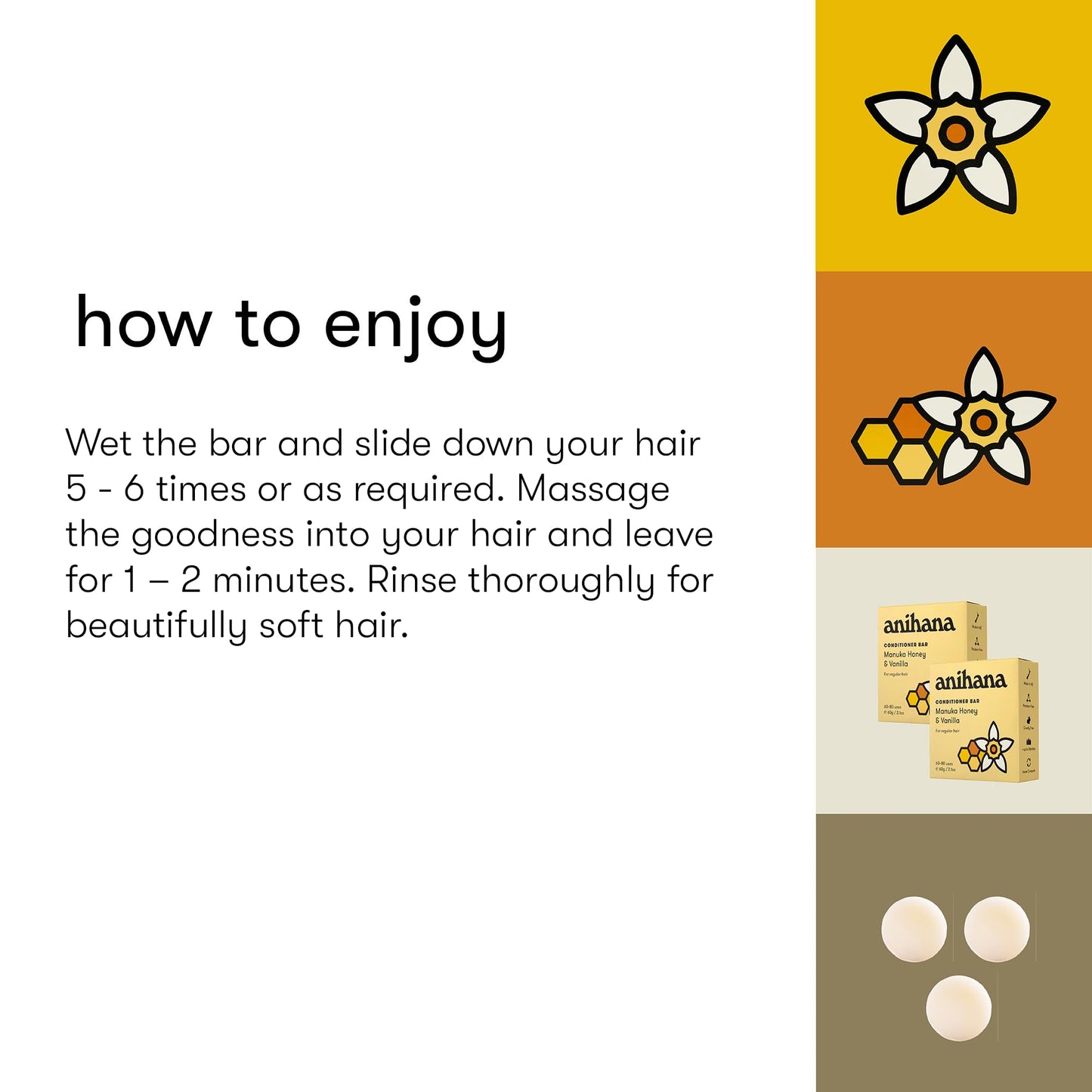 ANIHANA Conditioner Bar for Regular Normal Hair Clean Purifying Natural Healthy Look and Shine Paraben Free Manuka Honey and Vanilla 2.1 oz