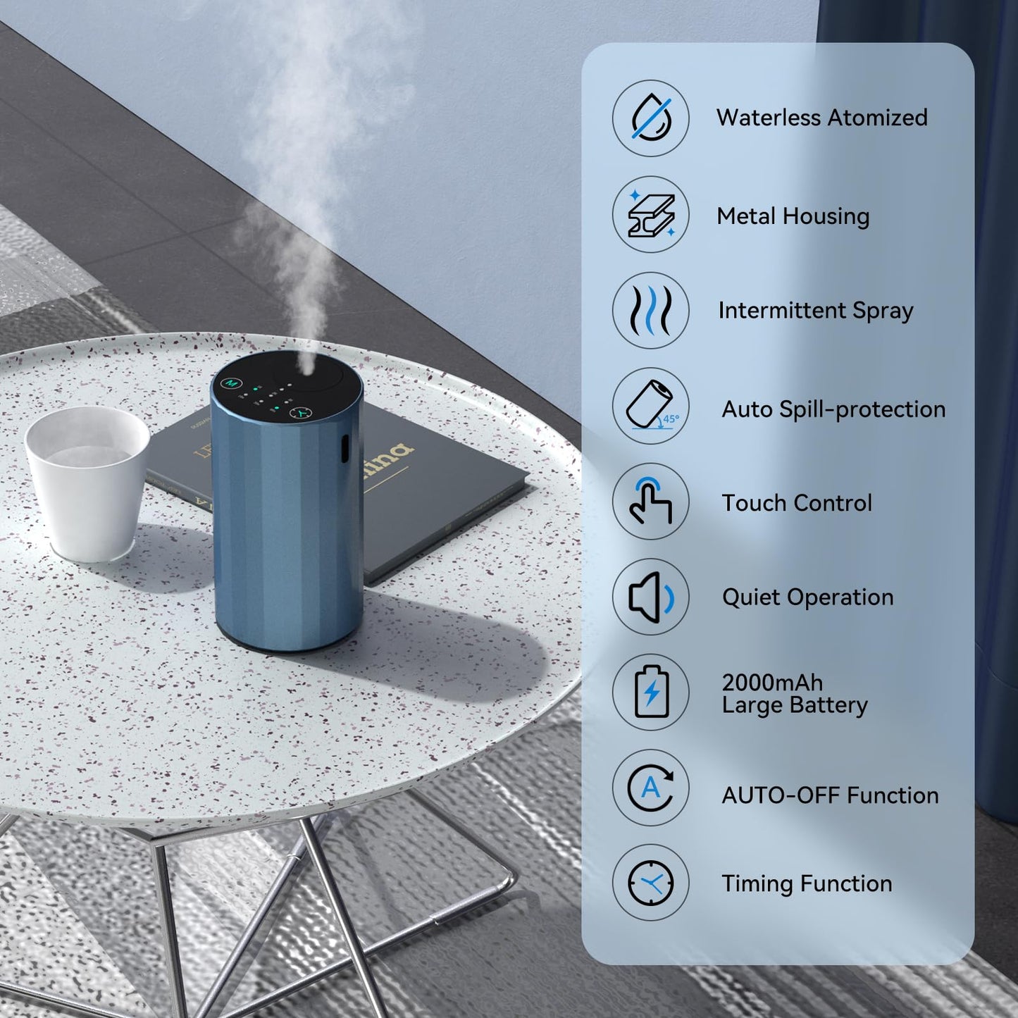 Waterless Essential Oil Diffuser Aromatherapy Scent Diffusers for Home Large Room, Bedroom, Car, Office, Desk, Battery Operated Mini Portable Air Freshener, 3 Countdown Timers & 3 Mist Levels