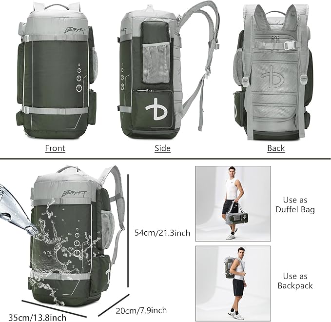 BE SMART 40L Extra Large Gym Backpack for Men, Big Gym Bag with Shoes Compartment, Waterproof Heavy Duty Duffel Bags, Men's Workout Backpacks for Outdoor Sport,Hiking,Camping,Travel