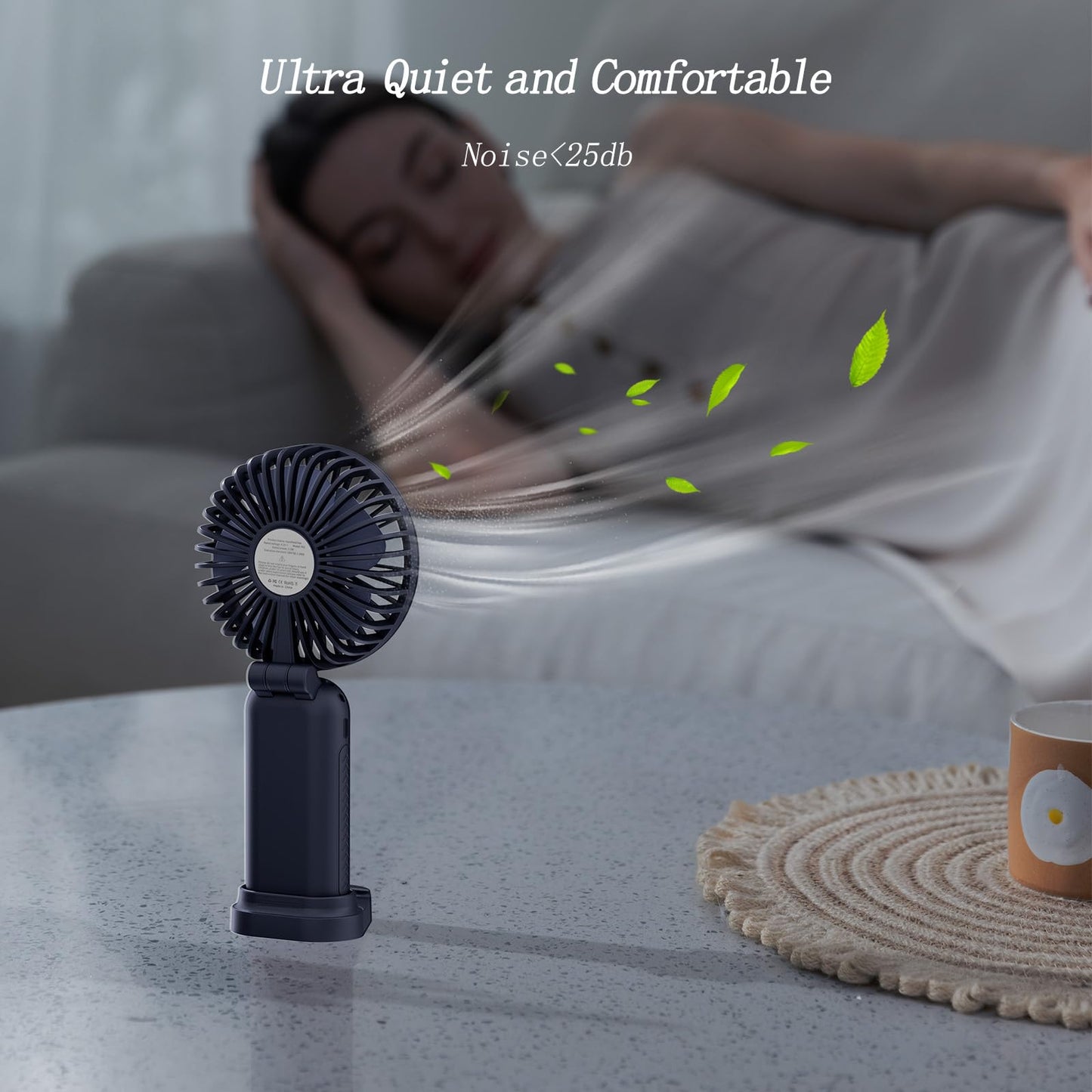 GOCKERA Portable Fan, 4200mAh Battery Operated Fan, 5 Speeds&Digital Display, Makeup Fans for Women with Base, 180°Foldable 3in1 Handheld/Neck/Desk Fan for Outdoor Indoor,Ultra Quiet (Blue)