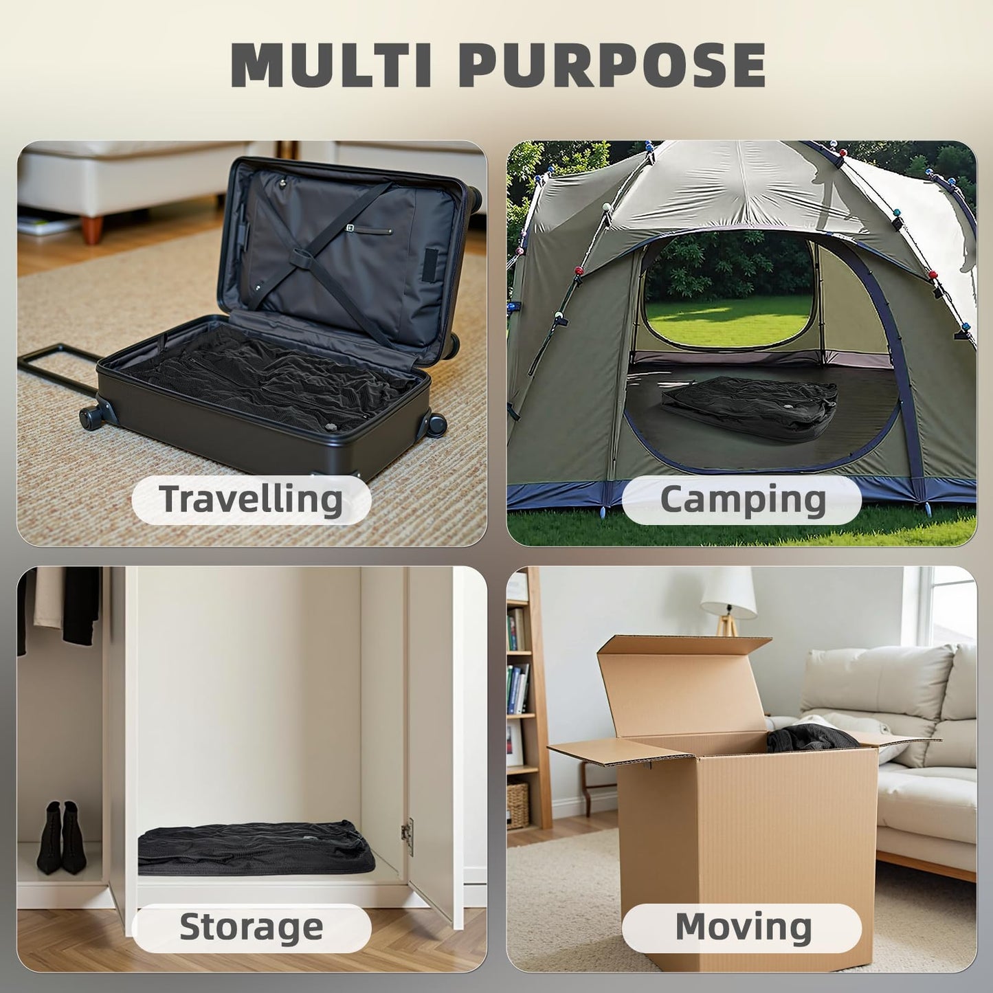 Luvan Travel Vacuum Bags for Luggage, Reusable Space Saver 33L Compression Clothing Packing Storage Organizer Cube for Carry On Suitcases and Backpack, IP67 Waterproof (1PC No Pump)