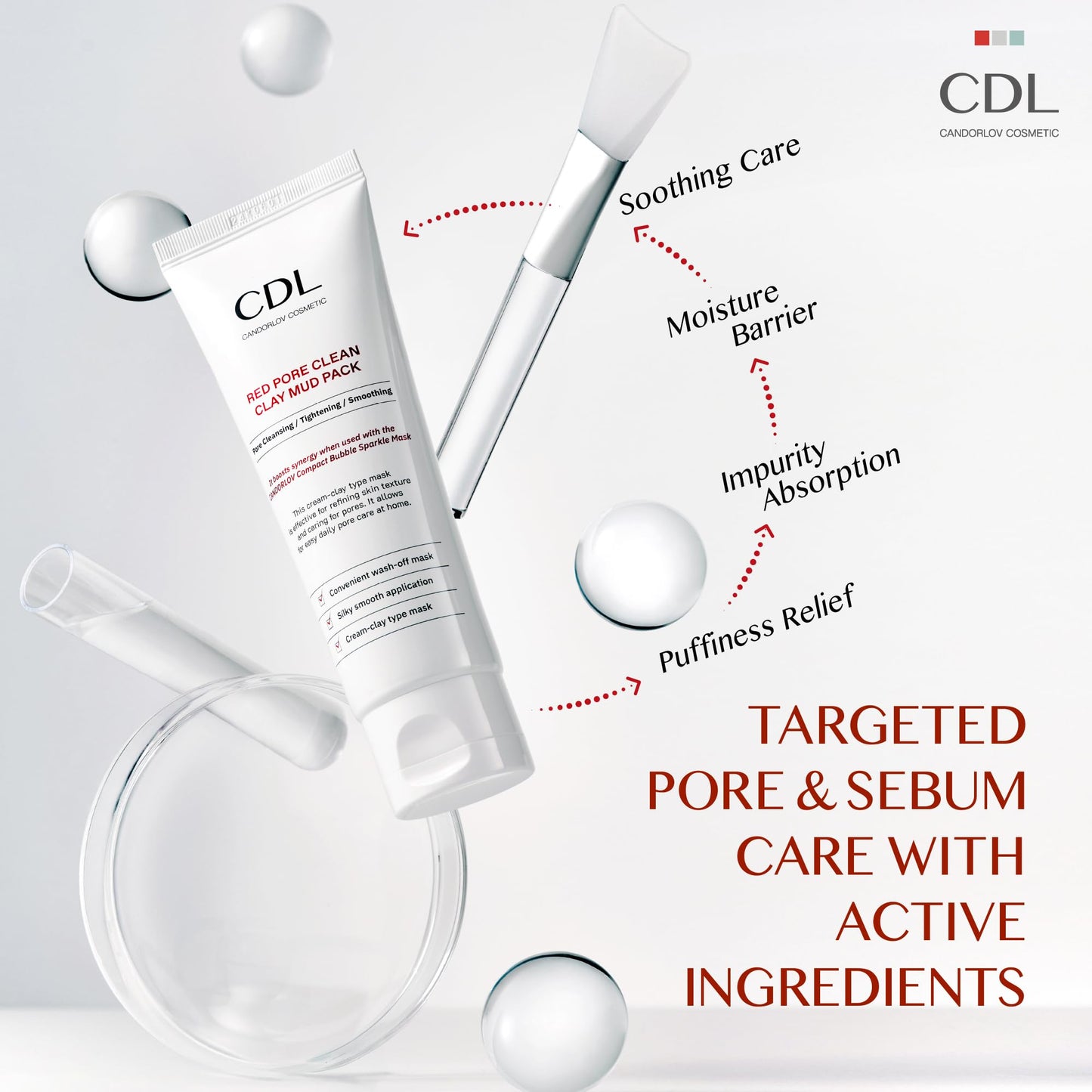 CANDORLOV Red Mud Deep Pore Cleansing Facial Wash Off Mask for Impurities Sebum, For Senstive Skin, Soothing & Cooling Effect, Exforliating Dead Skin Cells, Korean Skin Care, 2.7 oz