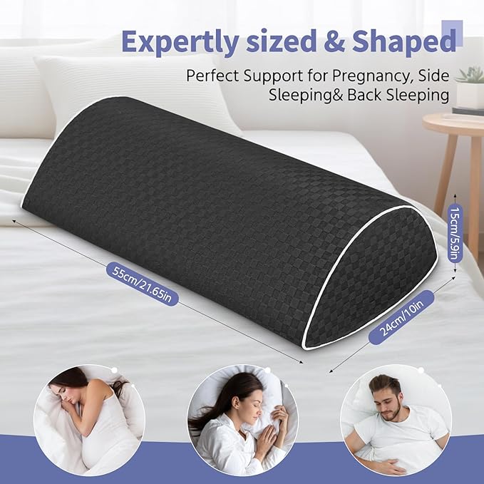 Knee Pillow for Back Sleeping – Ergonomic Memory Foam Cushion for Hip & Back Pain Relief – Leg Wedge Pillow for Spinal Alignment – Support for Side & Back Sleeping, Machine Washable Cover (Black)