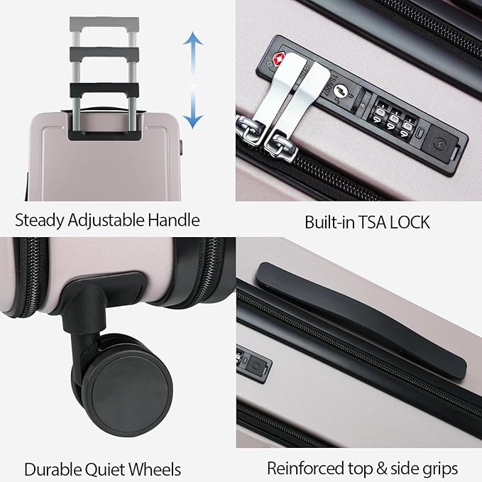 KROSER Carry On Luggage with Spinner Wheels & Built-in TSA Lock, Expandable Top Loading Hard Shell Suitcase Large Capacity Durable Rolling Luggage with USB Port, Carry-On 20-Inch, Matte Purple/Pink