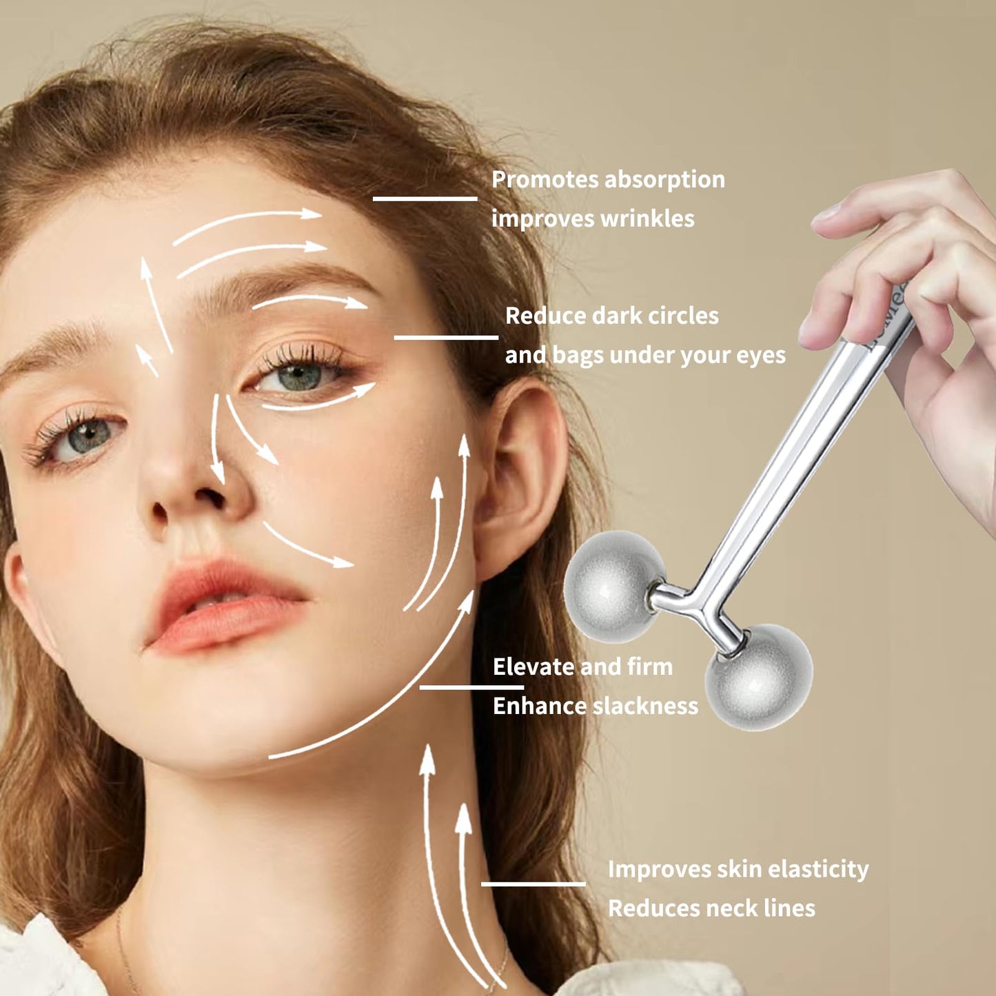 LeMeeOly Face Roller Massager Skin & Gua Sha Facial Tools Stainless Steel, Facial Massage Skin Care for Face Neck Body, Reduce Puffiness Remove Wrinkles, Valentines Gift for Women