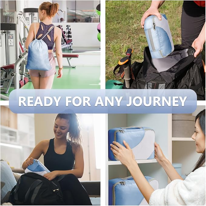 8 Set Packing Cubes for Travel, Gifts for Women Mom,Anti-Tearing Suitcase Organizer for Luggage with Shoe & Hanging Toiletry Bag,OlarHike Vacation Essentials & Accessories for Cruise Ship,Blue