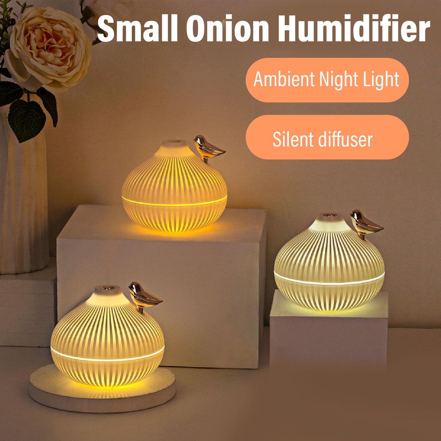 Cool Mist Humidifiers for Bedroom Small Onion Shape Mist Humidifier USB Lighting Quiet Small Air Humidifier for Office Desktop Air Conditioned Rooms