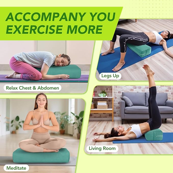 Rectangular Yoga Bolster - Meditation Pillow with Washable Suede Cover, 27"X10" X5.5"