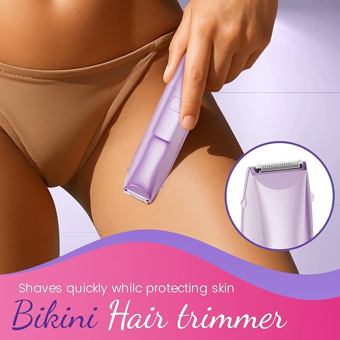 Bikini Trimmer for Women 2 in 1 Electric Razor for Women Face - Wet and Dry Electric Lady Shaver, Smooth Facial Hair Remover and Body Hair Trimmer for Bikini Leg Underarm Face Private Area, Purple