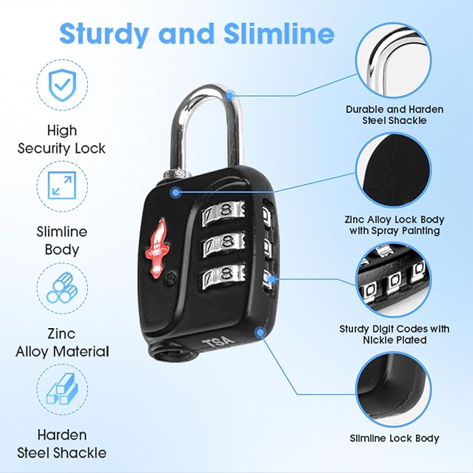 1 Sets TSA Approved Luggage Lock Combo - Secure Travel Essential w/Free Luggage Tag! Combination Lock for Suitcases, Backpacks, Gym Lockers & School
