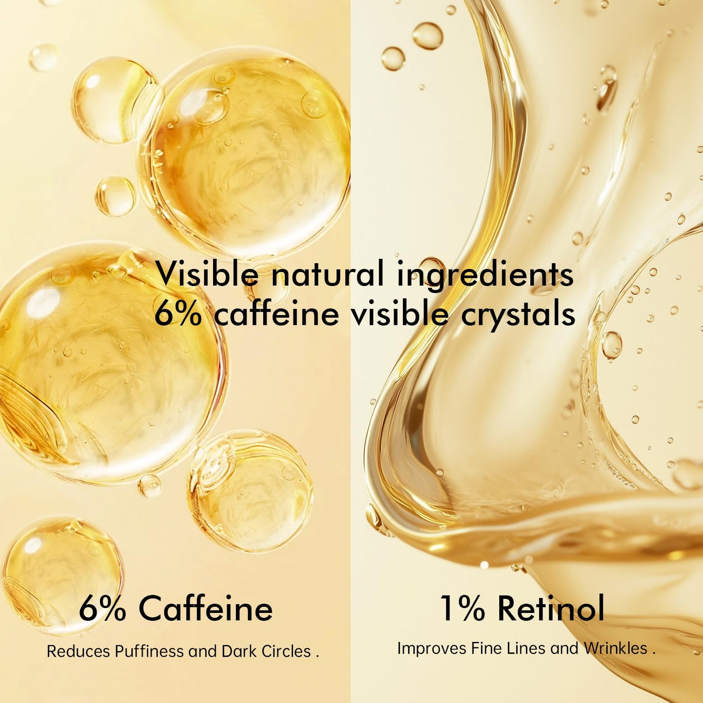 6% Caffeine Eye Cream for Dark Circles - Rapid Wrinkle Repair, 1% Retinol Eye Serum for Under Eyes Bags, Anti-Aging Eyes for Men and Women 0.68 fl. oz